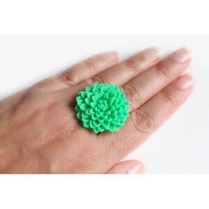 Kelly Green Flower Ring Adjustable Chrysanthemum Ring - more colours available